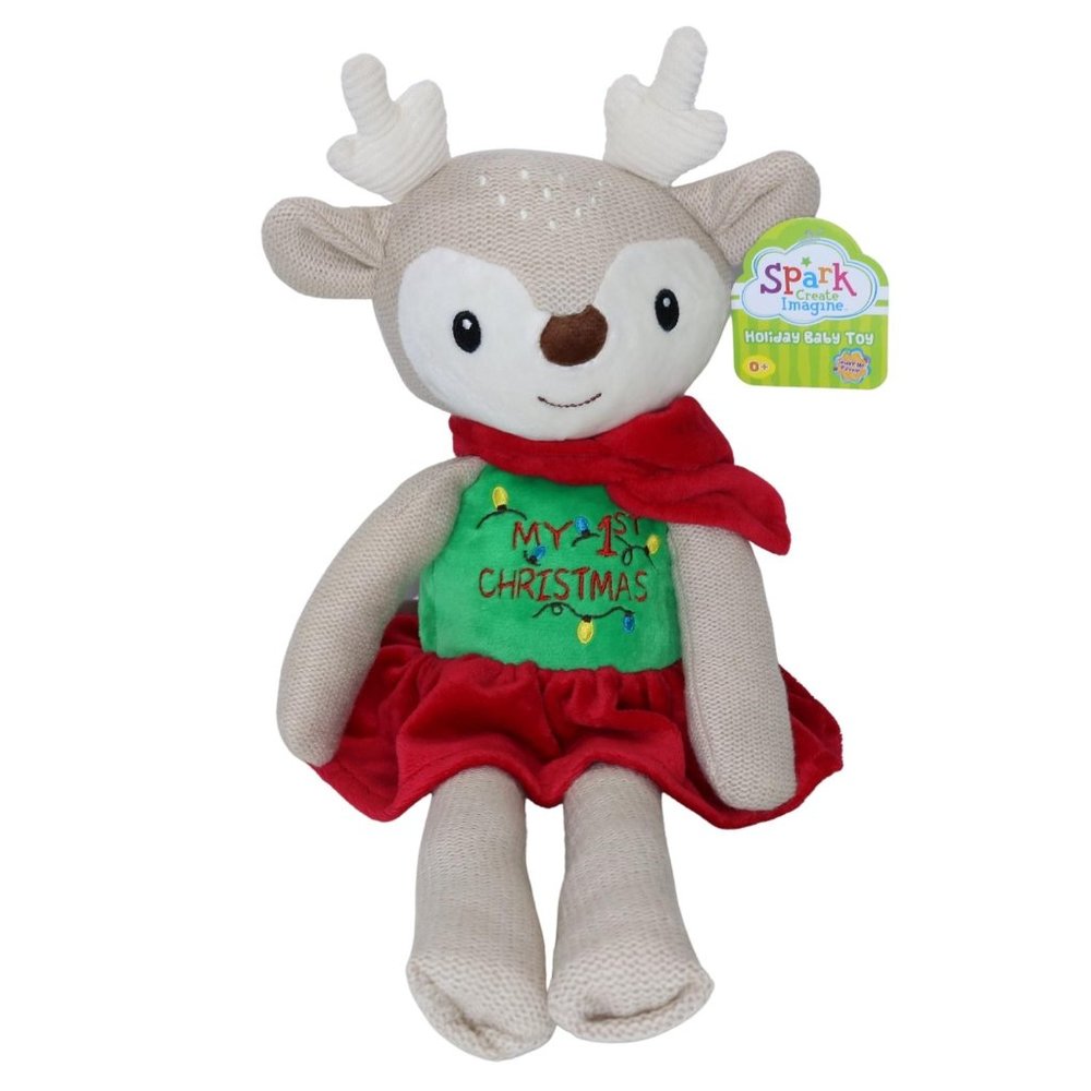 Spark Create Imagine My 1st Christmas Reindeer Girl Plush Stuffed Animal Rattle